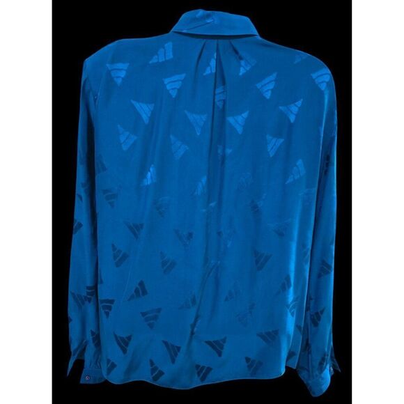 Vintage Teal Blouse Abstract Patterns & Unique Collar Design old money Elegant - Picture 3 of 8
